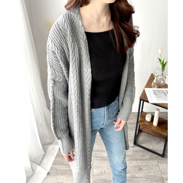 ケーブル風ざっくりロングカーディガン 秋冬 ゆったり | Amulet | 詳細画像4 