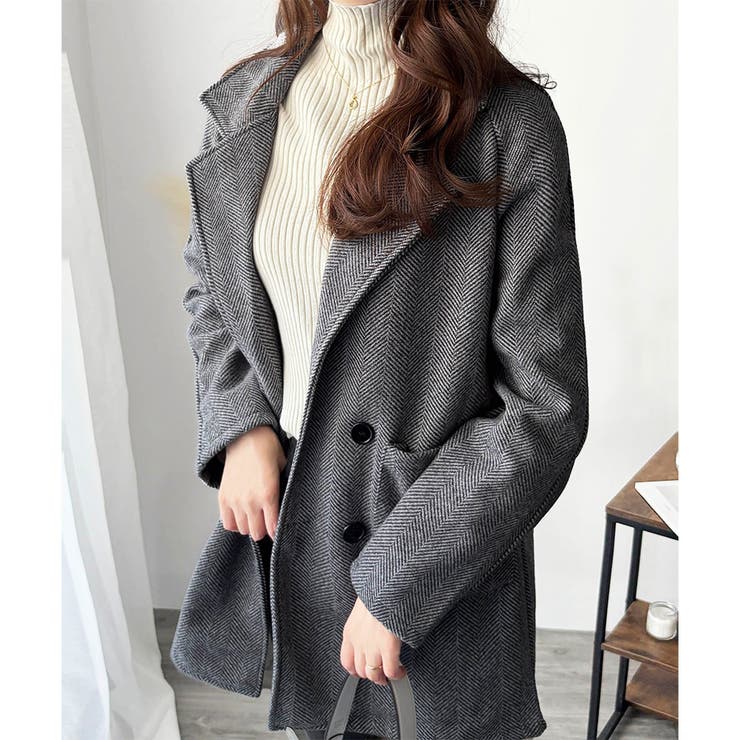 ミドル丈ヘリンボーン柄チェスターコート レディース 秋冬 | Amulet | 詳細画像10 