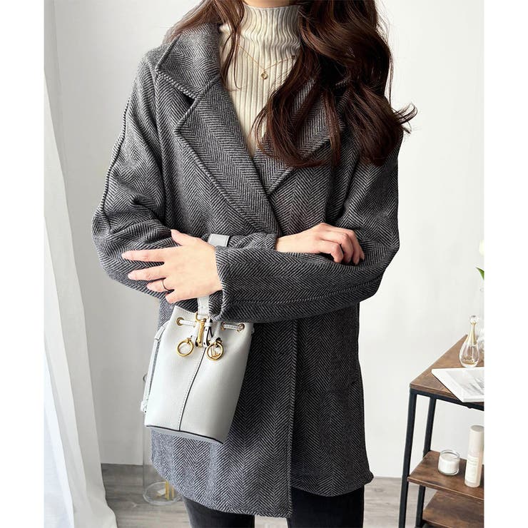 ミドル丈ヘリンボーン柄チェスターコート レディース 秋冬 | Amulet | 詳細画像11 