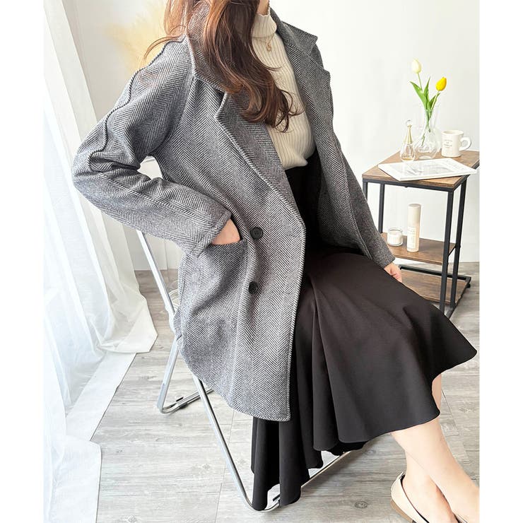 ミドル丈ヘリンボーン柄チェスターコート レディース 秋冬 | Amulet | 詳細画像12 