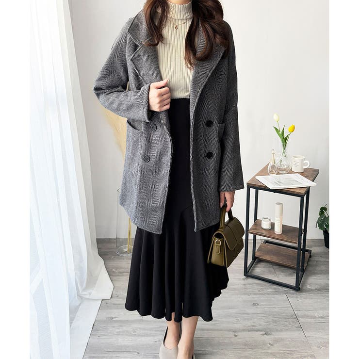 ミドル丈ヘリンボーン柄チェスターコート レディース 秋冬 | Amulet | 詳細画像13 