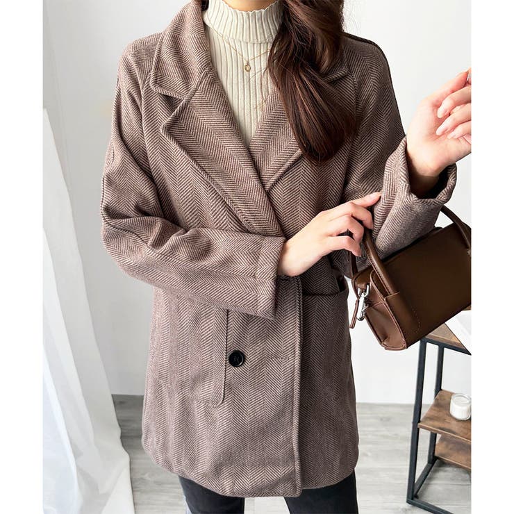 ミドル丈ヘリンボーン柄チェスターコート レディース 秋冬 | Amulet | 詳細画像15 