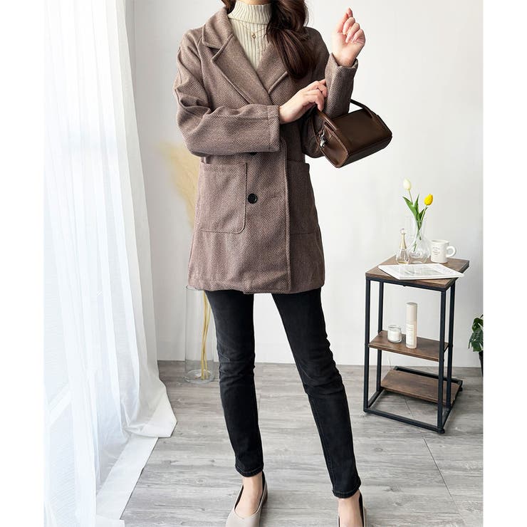 ミドル丈ヘリンボーン柄チェスターコート レディース 秋冬 | Amulet | 詳細画像17 