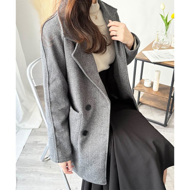 ミドル丈ヘリンボーン柄チェスターコート レディース 秋冬 | Amulet | 詳細画像2 