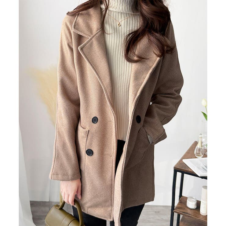 ミドル丈ヘリンボーン柄チェスターコート レディース 秋冬 | Amulet | 詳細画像20 