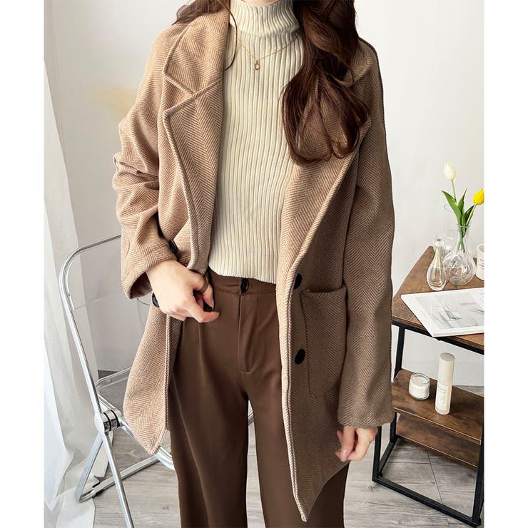 ミドル丈ヘリンボーン柄チェスターコート レディース 秋冬 | Amulet | 詳細画像21 