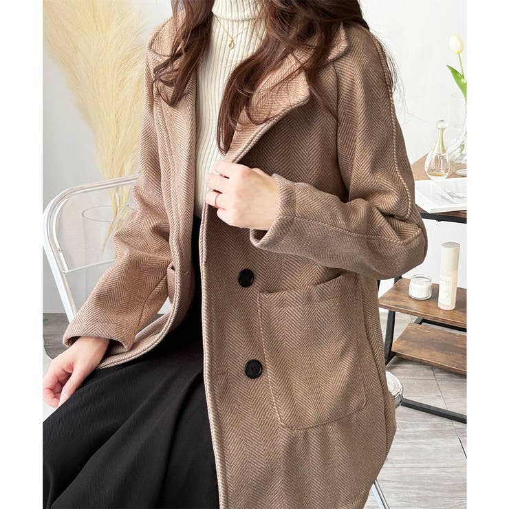 ミドル丈ヘリンボーン柄チェスターコート レディース 秋冬 | Amulet | 詳細画像24 