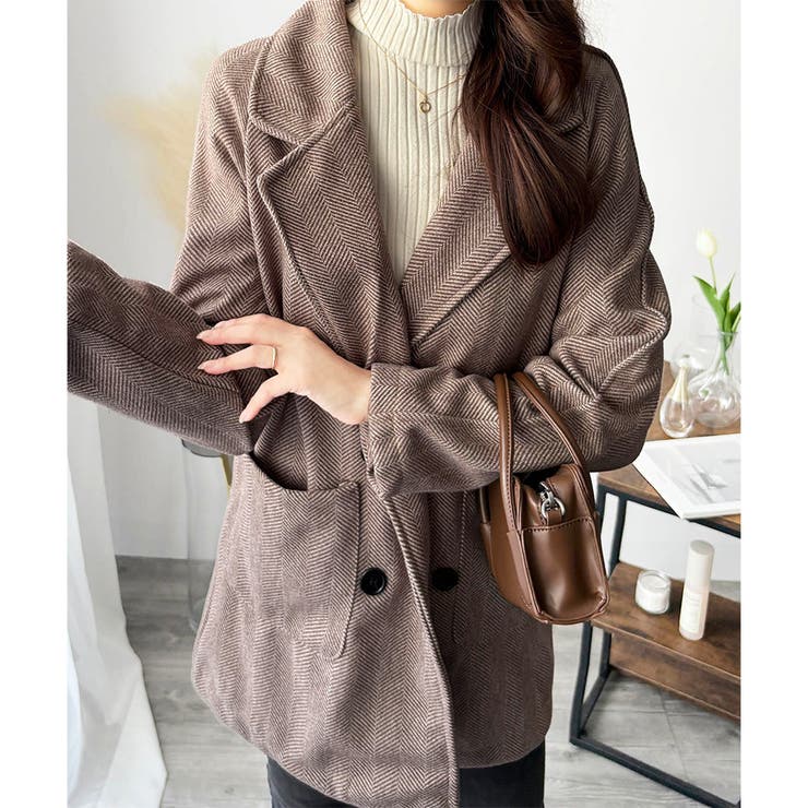 ミドル丈ヘリンボーン柄チェスターコート レディース 秋冬 | Amulet | 詳細画像3 