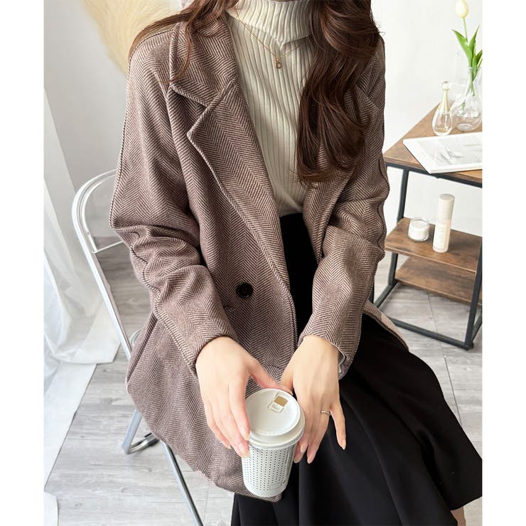 ミドル丈ヘリンボーン柄チェスターコート レディース 秋冬 | Amulet | 詳細画像7 