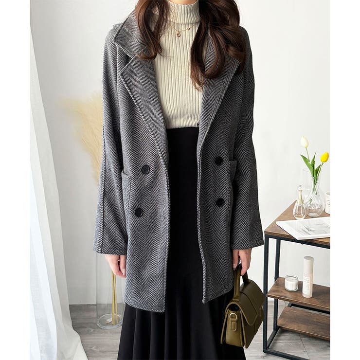 ミドル丈ヘリンボーン柄チェスターコート レディース 秋冬 | Amulet | 詳細画像9 