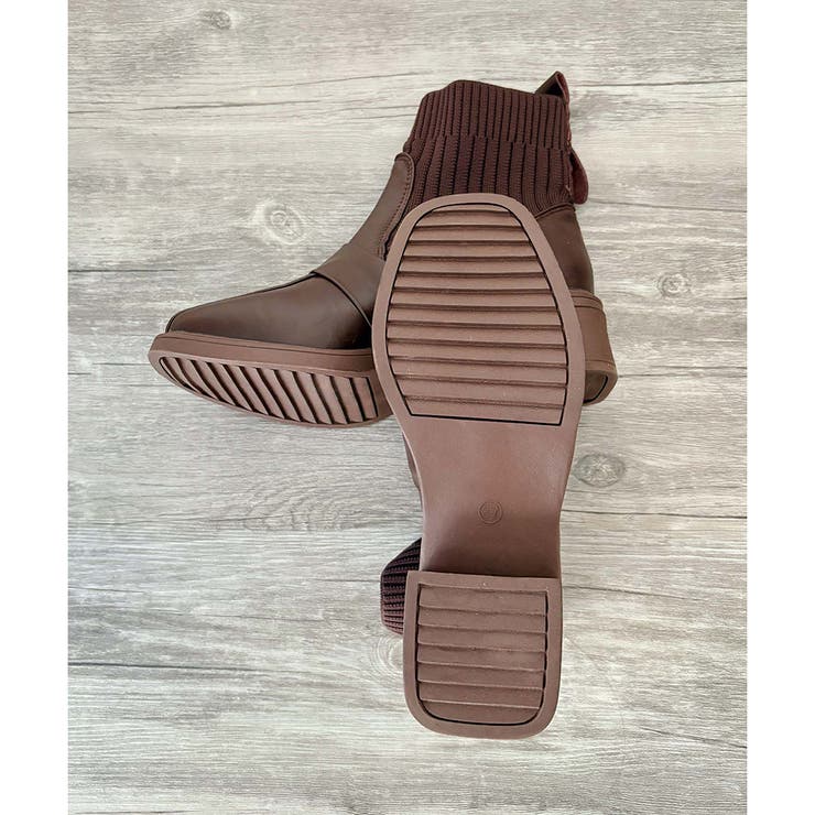 ニット切替スクエアトゥショートブーツ レディース チャンキーヒール | Amulet | 詳細画像21 