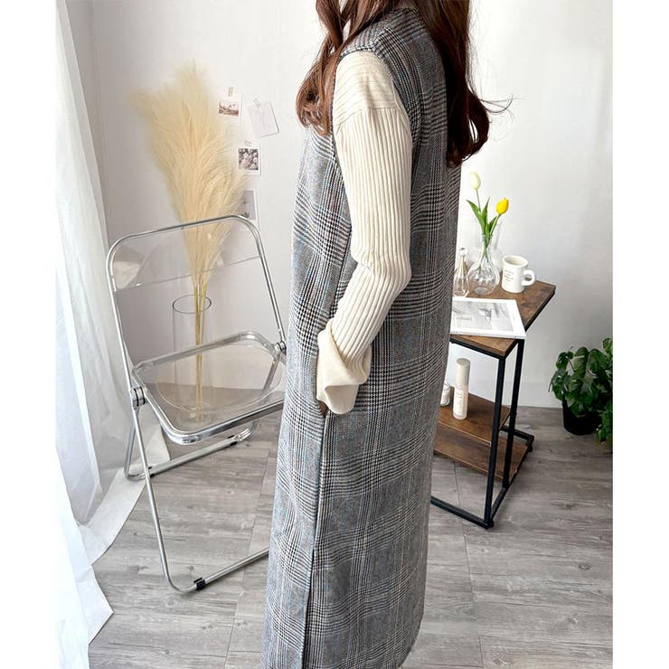 チェック柄Vネックロングジャンパースカート レディース 春秋冬 | Amulet | 詳細画像17 