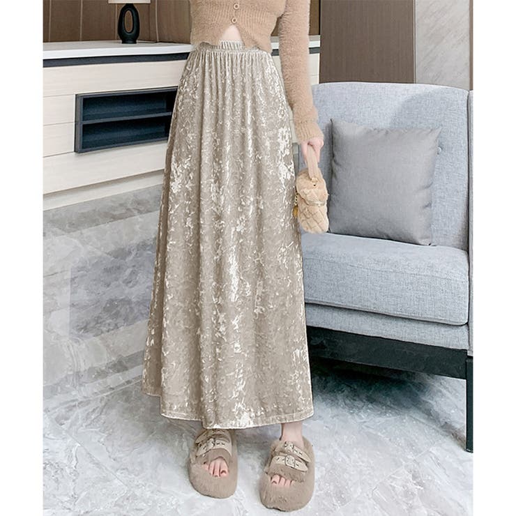 アイボリー | ベロア風ロングスカート レディース 秋冬 | Amulet