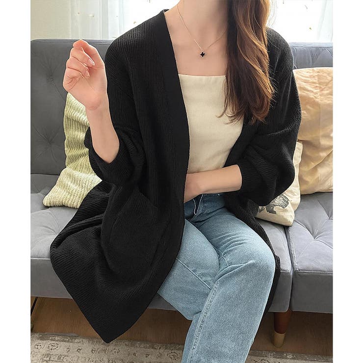 ブラック | ロングニット長袖カーディガン レディース 秋冬 | Amulet