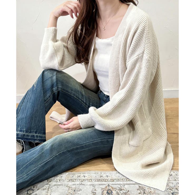 ホワイト | ロングニット長袖カーディガン レディース 秋冬 | Amulet