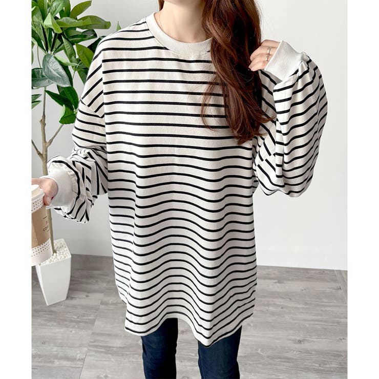 ホワイト×ブラック | ルーズシルエットカットソー レディース 体型カバー | Amulet