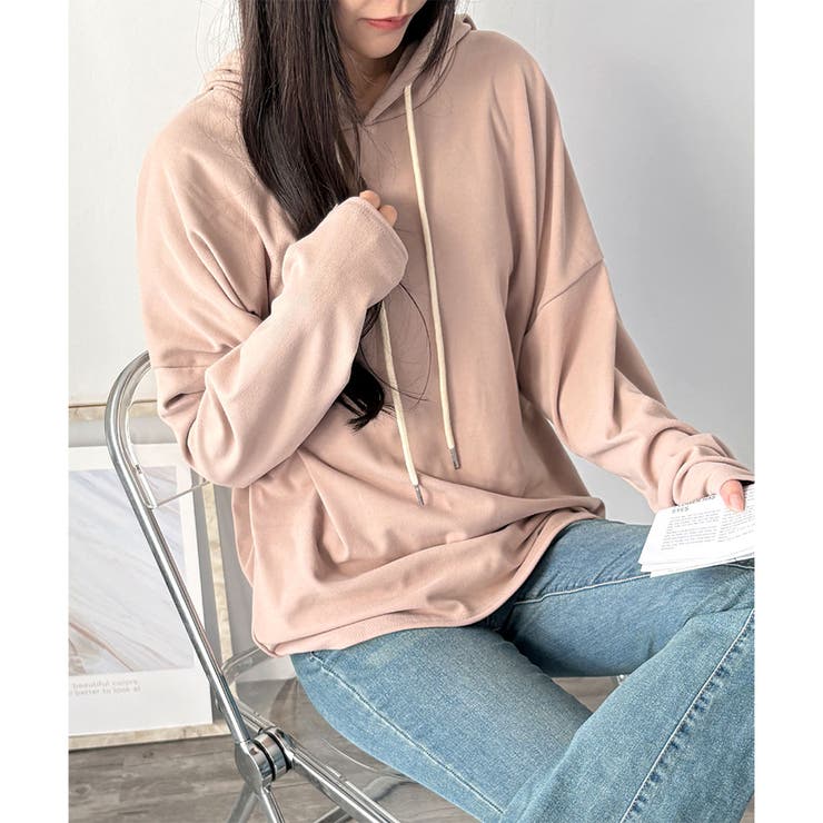 ベージュ | ソフトタッチフード付きパーカー レディース 長袖 | Amulet