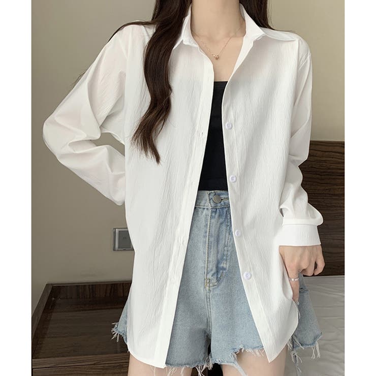 ホワイト | ナチュラルワッシャー風シャツ 前開き 長袖 | Amulet