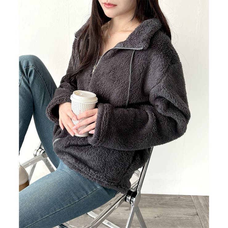 ソフトボアブルゾン ふんわり軽い ジップアップアウター | Amulet | 詳細画像2 