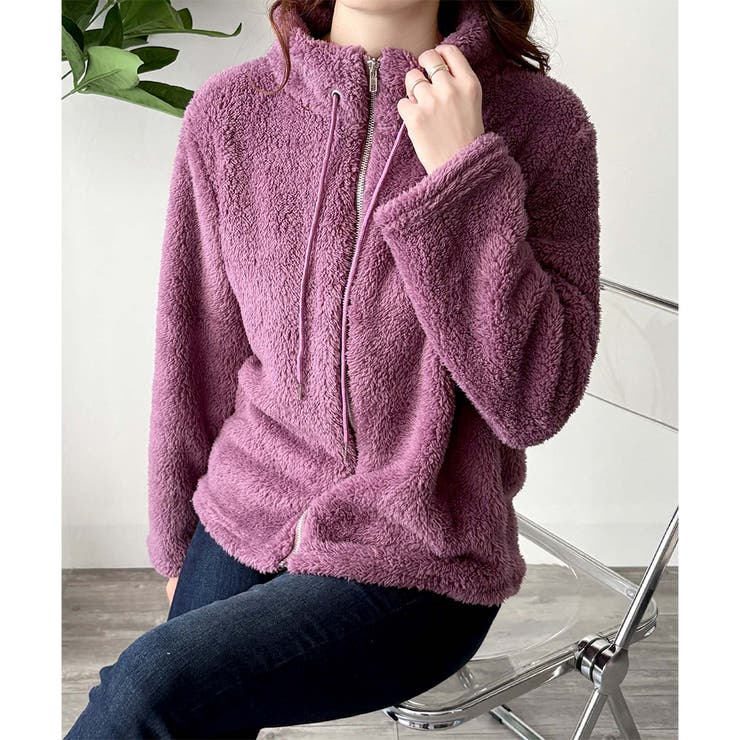 パープル | ソフトボアブルゾン ふんわり軽い ジップアップアウター | Amulet