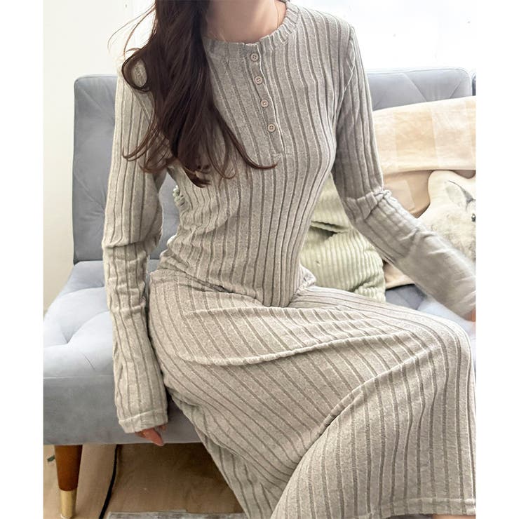 リブニットリラクシーロングワンピース 体型カバー 秋冬 | Amulet | 詳細画像14 