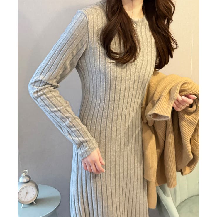 リブニットリラクシーロングワンピース 体型カバー 秋冬 | Amulet | 詳細画像18 