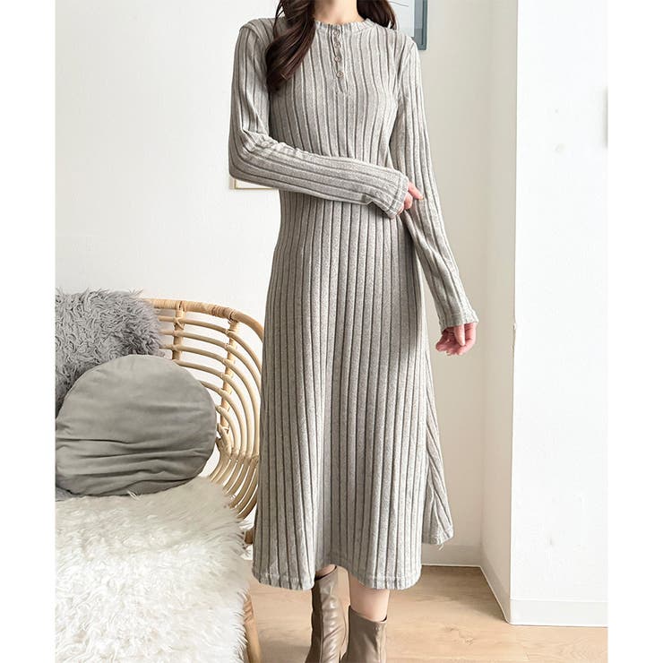 リブニットリラクシーロングワンピース 体型カバー 秋冬 | Amulet | 詳細画像21 