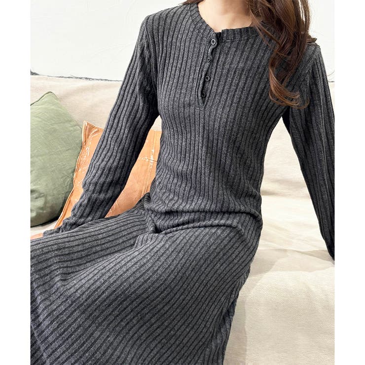 リブニットリラクシーロングワンピース 体型カバー 秋冬 | Amulet | 詳細画像22 