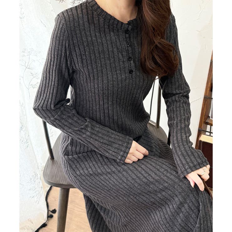 リブニットリラクシーロングワンピース 体型カバー 秋冬 | Amulet | 詳細画像23 