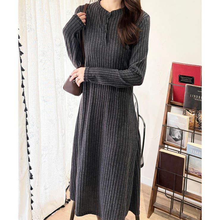 リブニットリラクシーロングワンピース 体型カバー 秋冬 | Amulet | 詳細画像28 