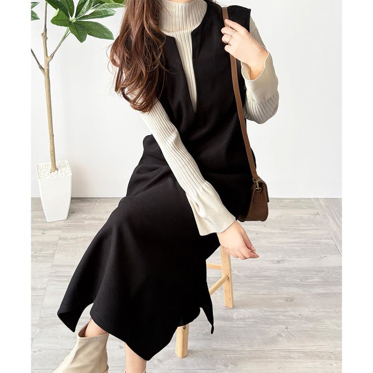 ナチュラルキーネックジャンパースカート 体型カバー ロングワンピース | Amulet | 詳細画像18 