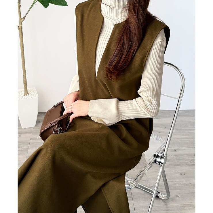 ナチュラルキーネックジャンパースカート 体型カバー ロングワンピース | Amulet | 詳細画像26 