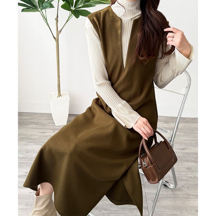 ナチュラルキーネックジャンパースカート 体型カバー ロングワンピース | Amulet | 詳細画像27 