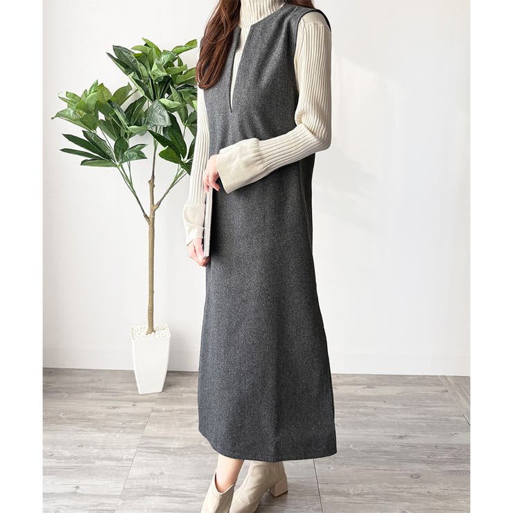 ナチュラルキーネックジャンパースカート 体型カバー ロングワンピース | Amulet | 詳細画像8 