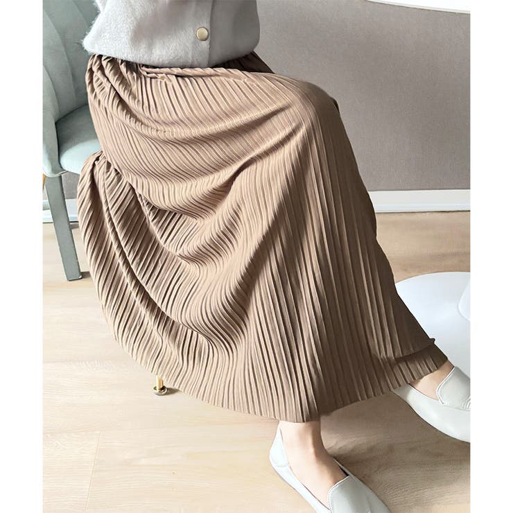 ベージュ | ナチュラルプリーツロングスカート 軽やかプリーツ 美シルエット | Amulet