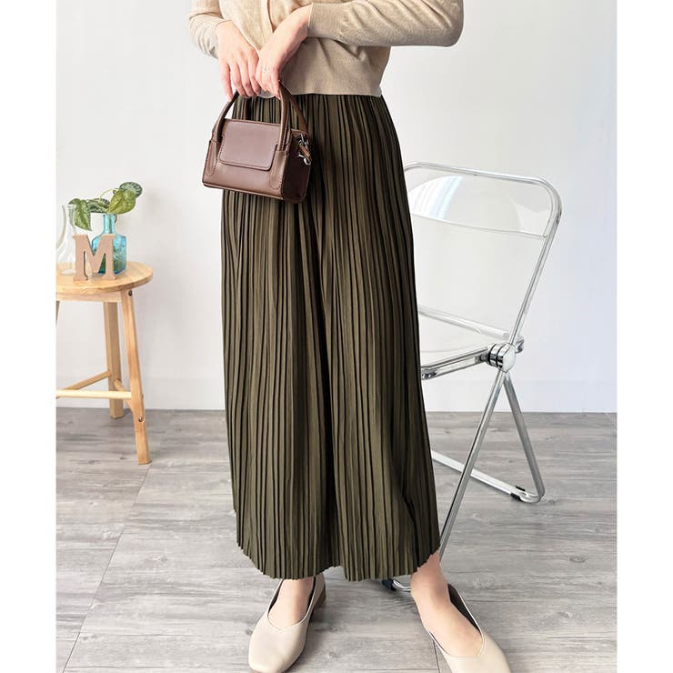 カーキ | ナチュラルプリーツロングスカート 軽やかプリーツ 美シルエット | Amulet