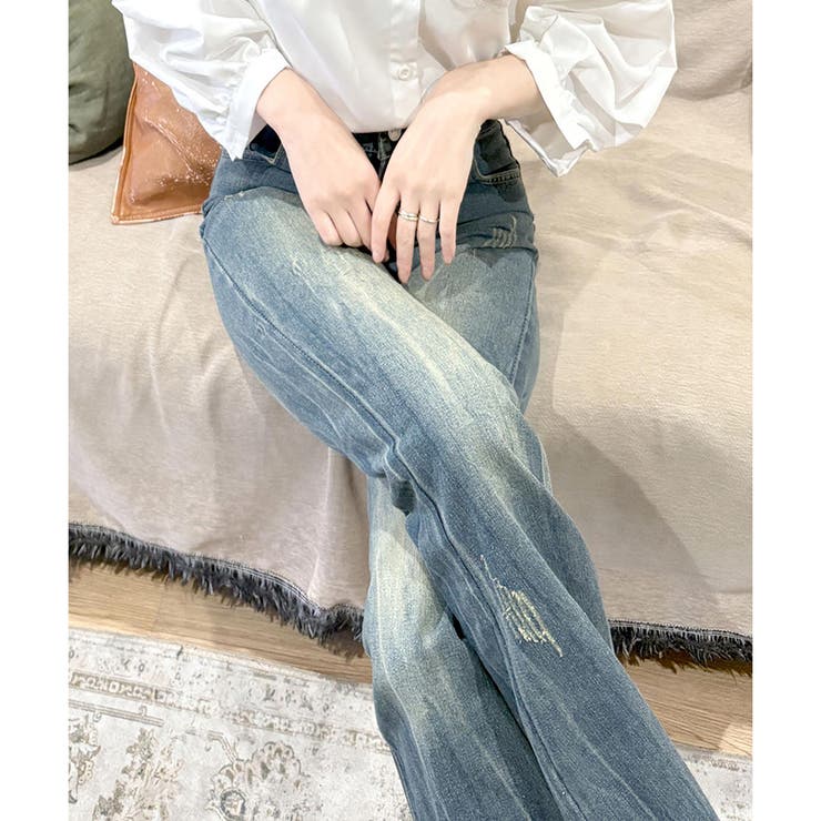 デニムライクフレアパンツ 美脚 ロング | Amulet | 詳細画像12 