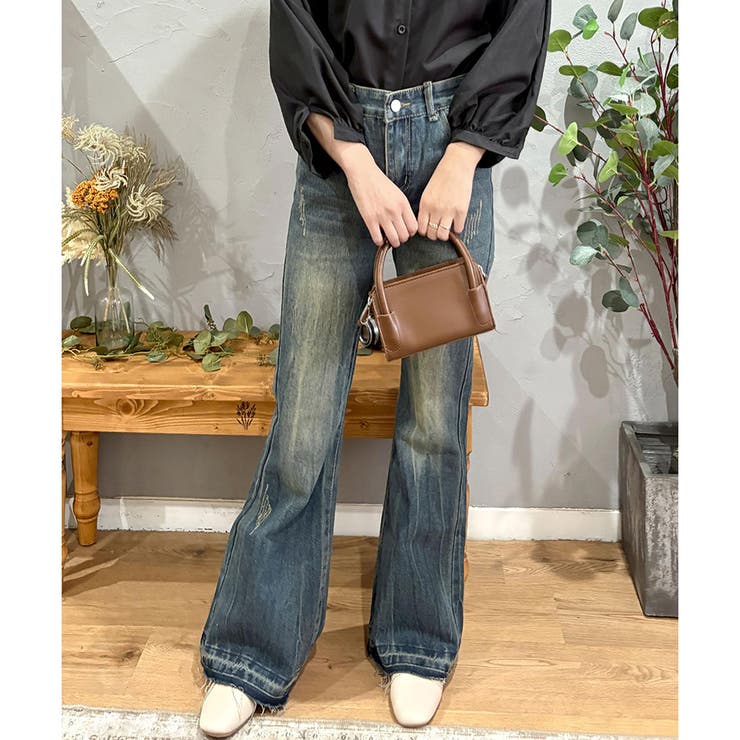 デニムライクフレアパンツ 美脚 ロング | Amulet | 詳細画像15 