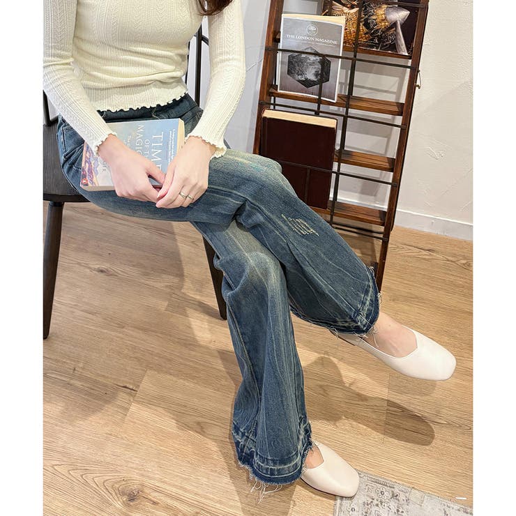 デニムライクフレアパンツ 美脚 ロング | Amulet | 詳細画像18 