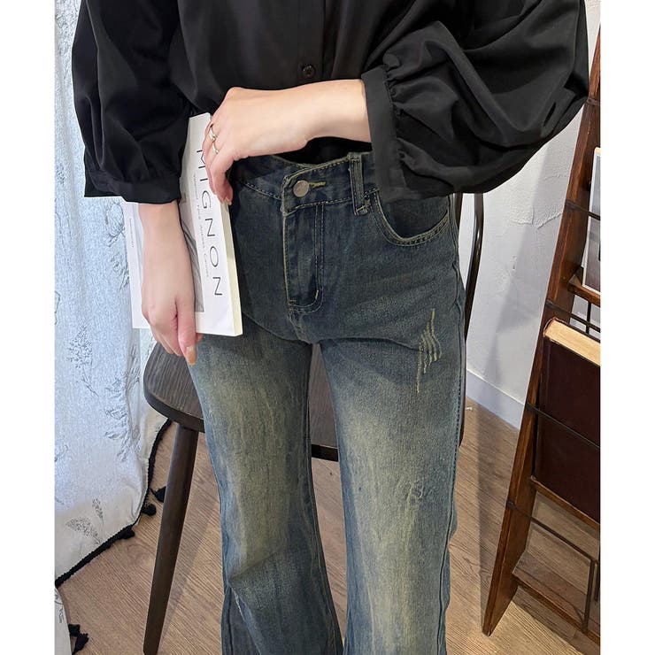 デニムライクフレアパンツ 美脚 ロング | Amulet | 詳細画像19 