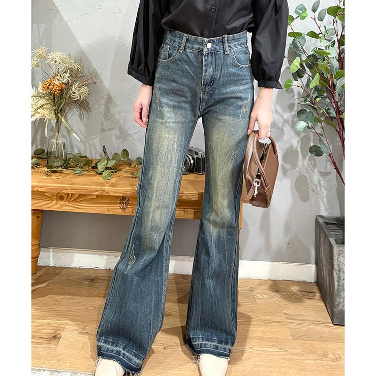 デニムライクフレアパンツ 美脚 ロング | Amulet | 詳細画像2 