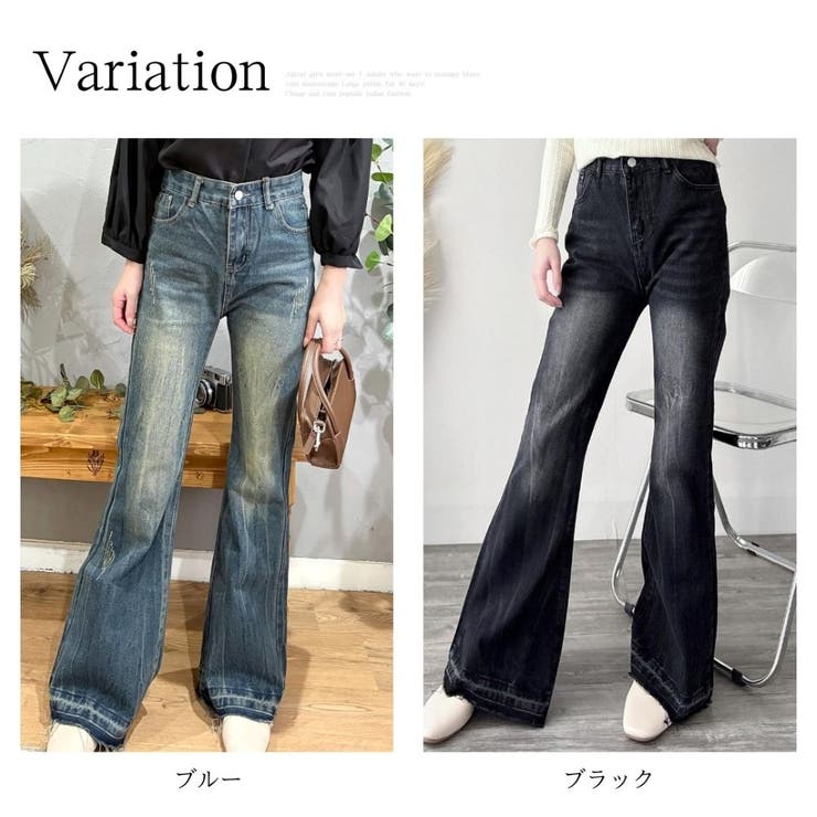 デニムライクフレアパンツ 美脚 ロング | Amulet | 詳細画像5 