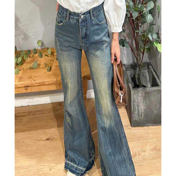 デニムライクフレアパンツ 美脚 ロング | Amulet | 詳細画像8 