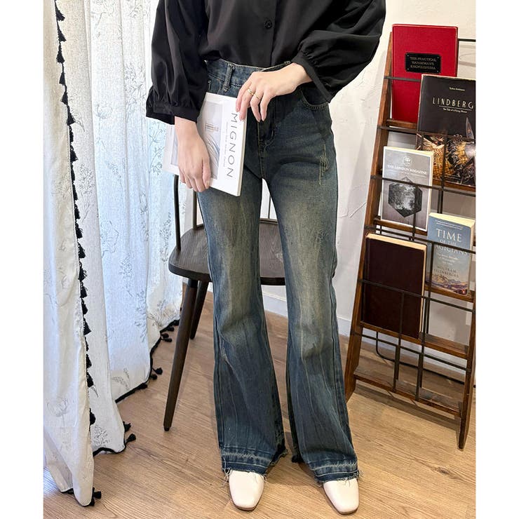 デニムライクフレアパンツ 美脚 ロング | Amulet | 詳細画像9 