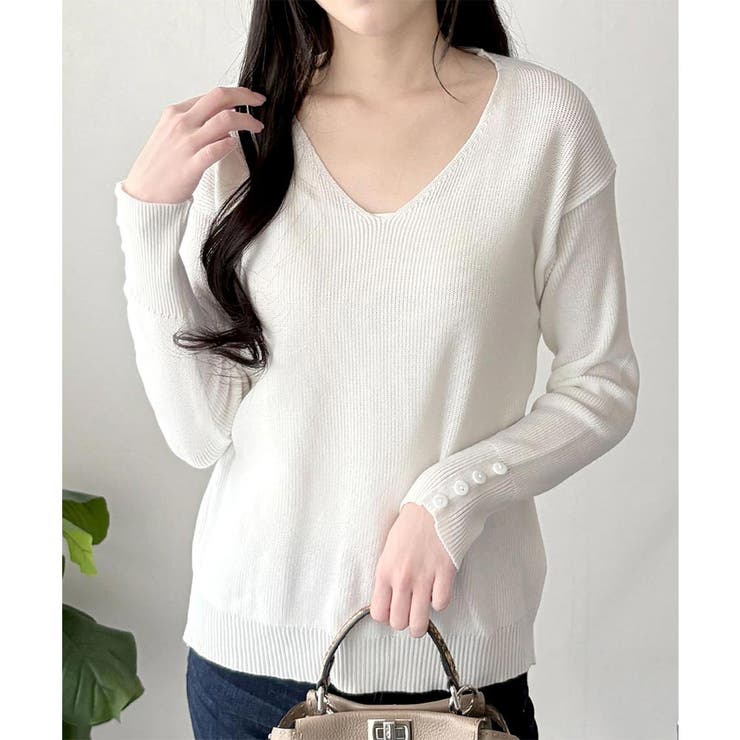 Vネック袖ボタンリブニット トップス 長袖 | Amulet | 詳細画像10 