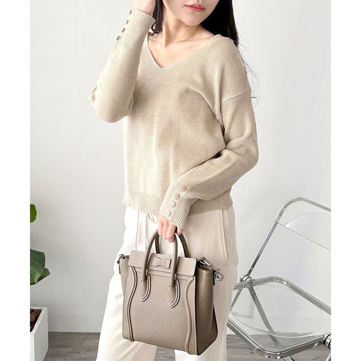 Vネック袖ボタンリブニット トップス 長袖 | Amulet | 詳細画像14 