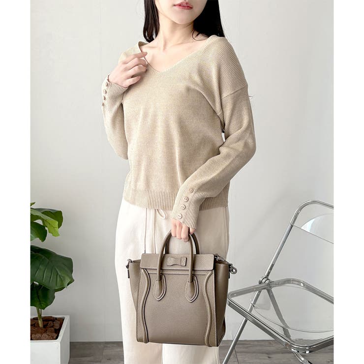 Vネック袖ボタンリブニット トップス 長袖 | Amulet | 詳細画像15 