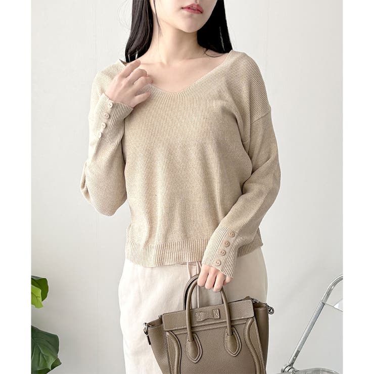 Vネック袖ボタンリブニット トップス 長袖 | Amulet | 詳細画像16 