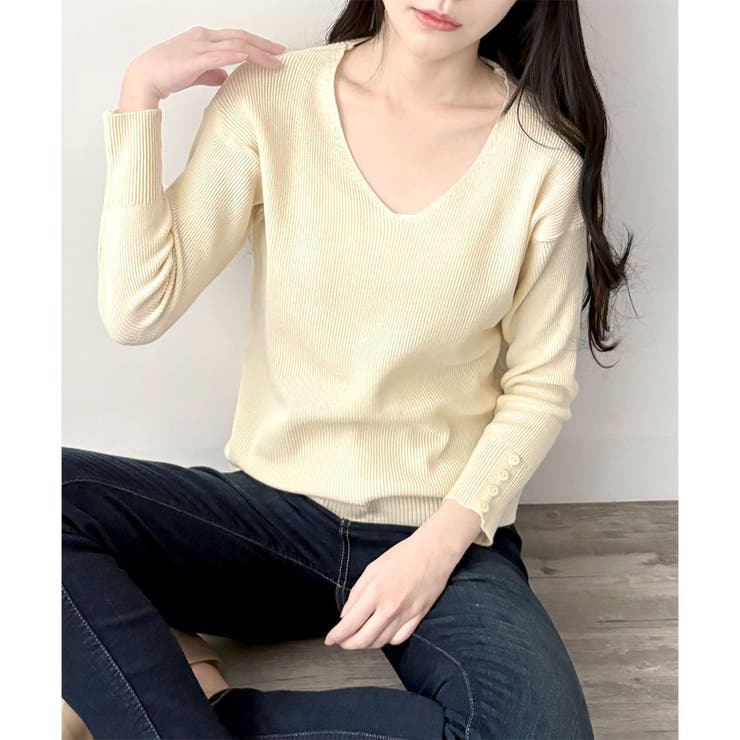 Vネック袖ボタンリブニット トップス 長袖 | Amulet | 詳細画像20 