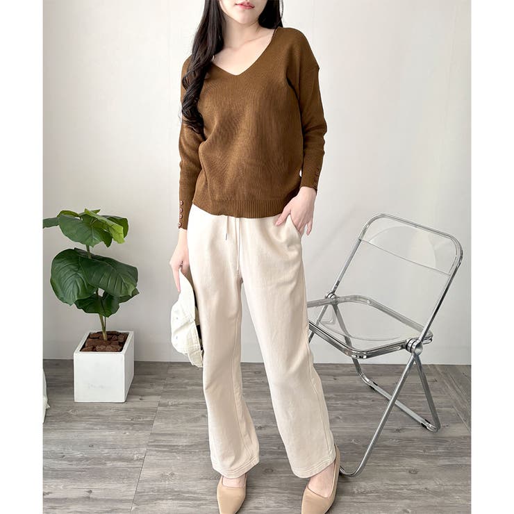 Vネック袖ボタンリブニット トップス 長袖 | Amulet | 詳細画像24 